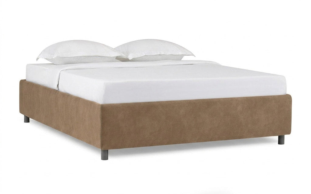 Base Dominus bed in Casanova Beige fabric, product photo on white background