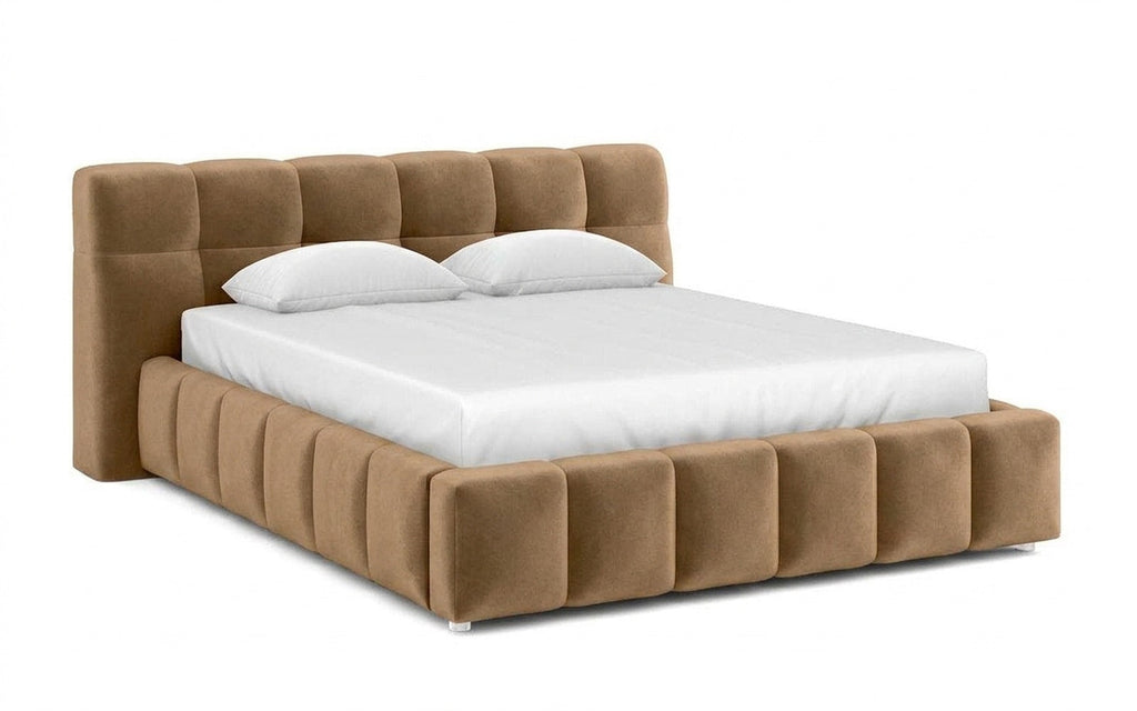 Andria bed in Casanova Beige fabric, product photo on white background
