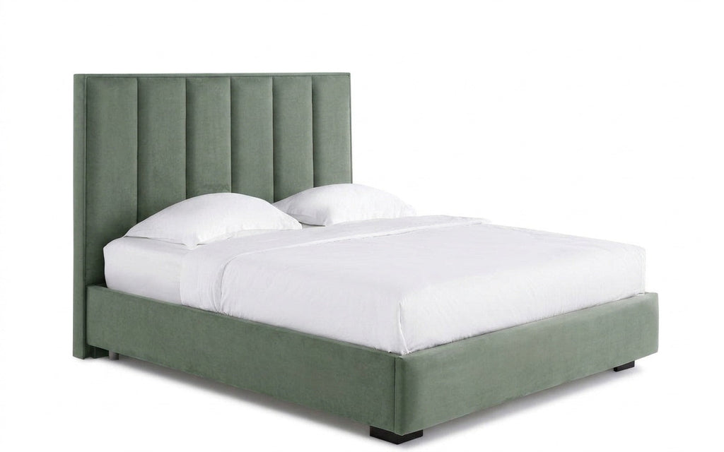 Charlotte bed in Casanova Celadon fabric, product photo on white background