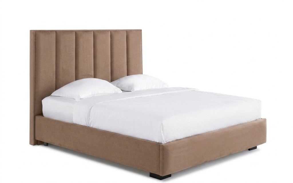 Charlotte bed in Casanova Stone fabric, product photo on white background
