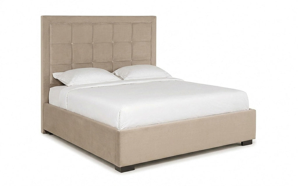 Duglas bed in Casanova Milk fabric, product photo on white background