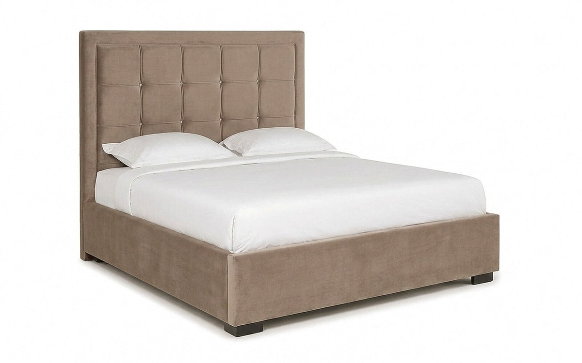 Duglas bed in Dumont 02 fabric, product photo on white background