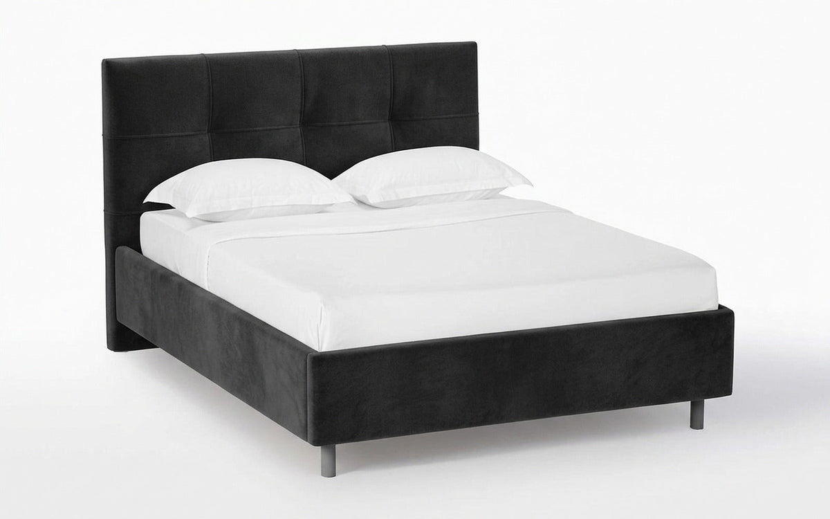 Elisa Nova bed in Sky Velvet 38 fabric, product photo on white background