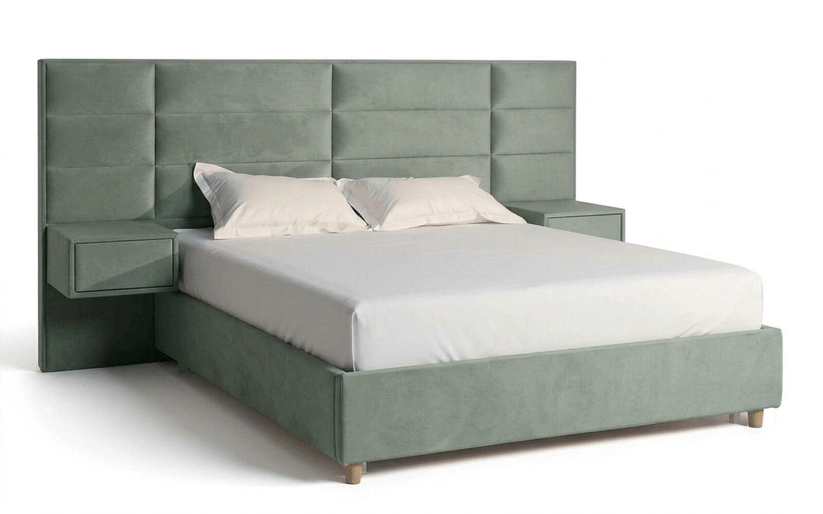 Marselo bed in Casanova Celadon fabric, product photo on white background