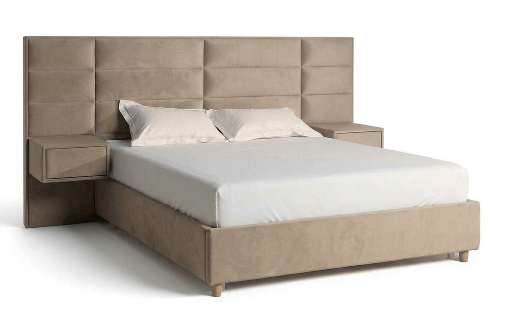 Marselo bed in Casanova Milk fabric, product photo on white background