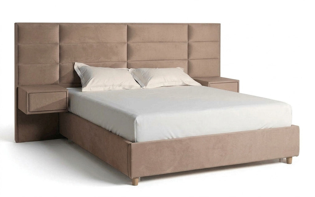 Marselo bed in Casanova Stone fabric, product photo on white background