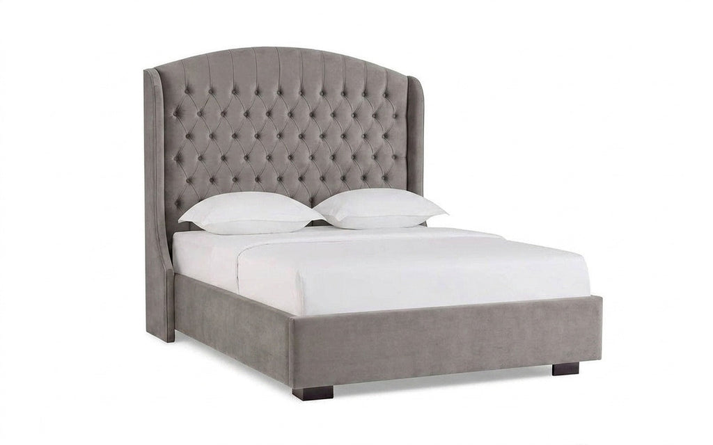 Rachel bed in Casanova Grey fabric, product photo on white background