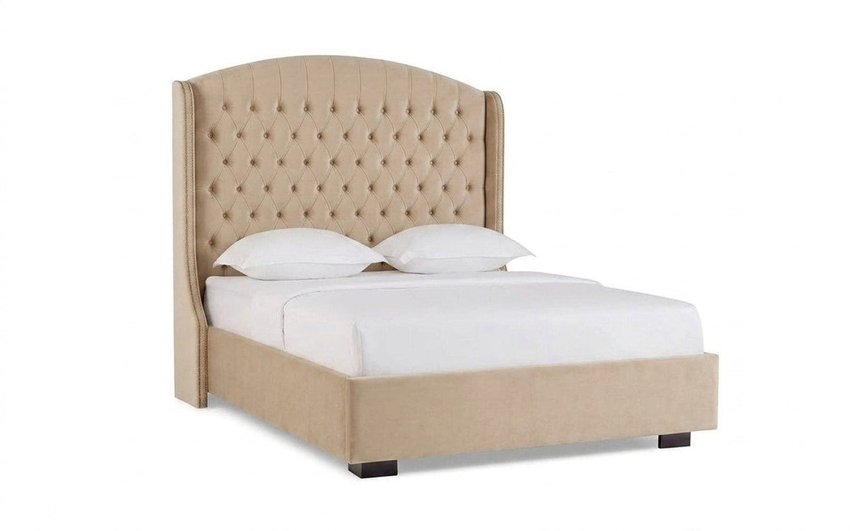 Rachel bed in Casanova Milk fabric, product photo on white background