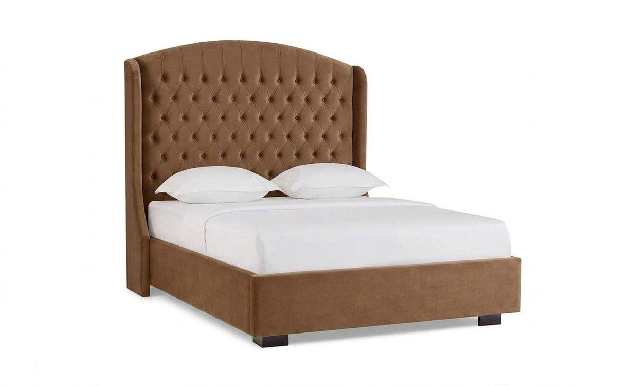 Rachel bed in Casanova Stone fabric, product photo on white background