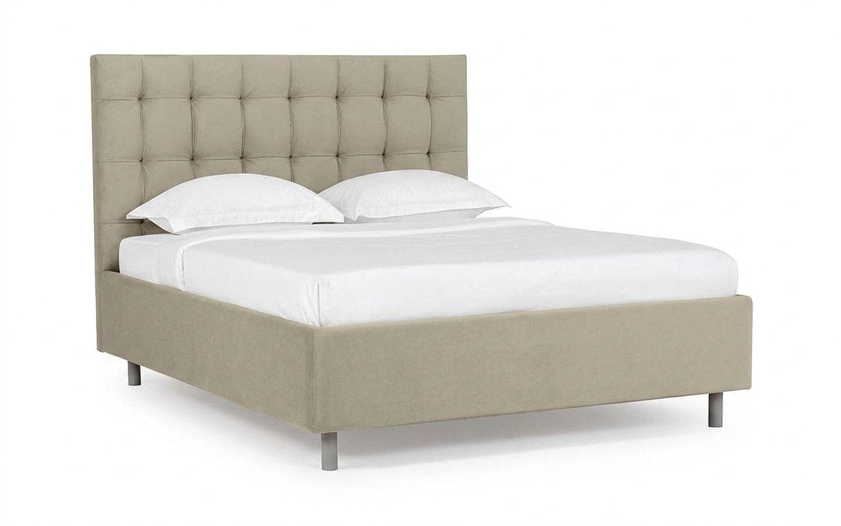 Virginio Nova bed in Sky Velvet 03 fabric, product photo on white background