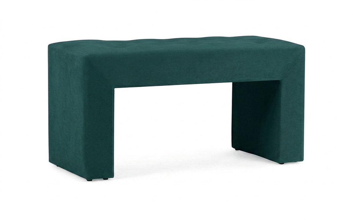 Enigma bench in Aura 09 fabric, product photo on white background