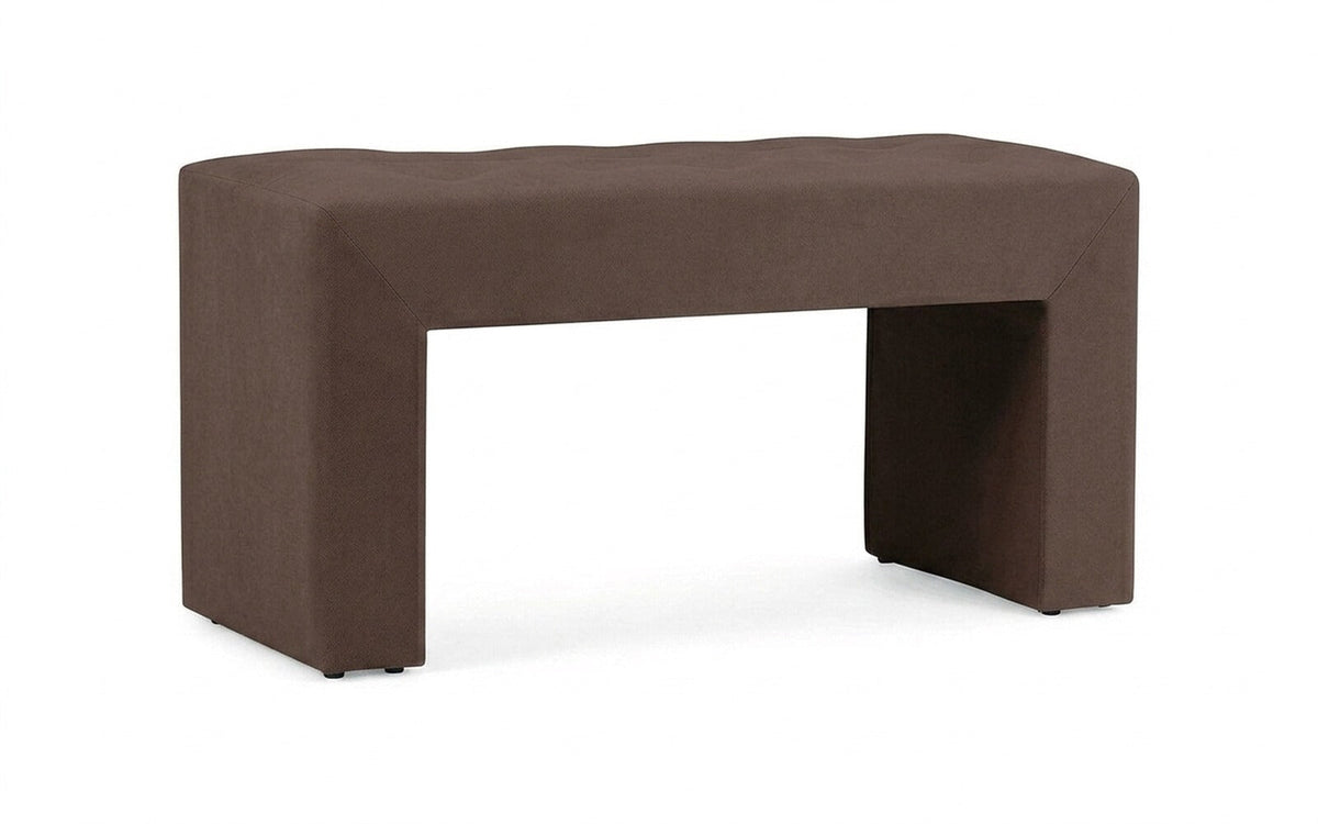 Enigma bench in Casanova Chocolate fabric, product photo on white background