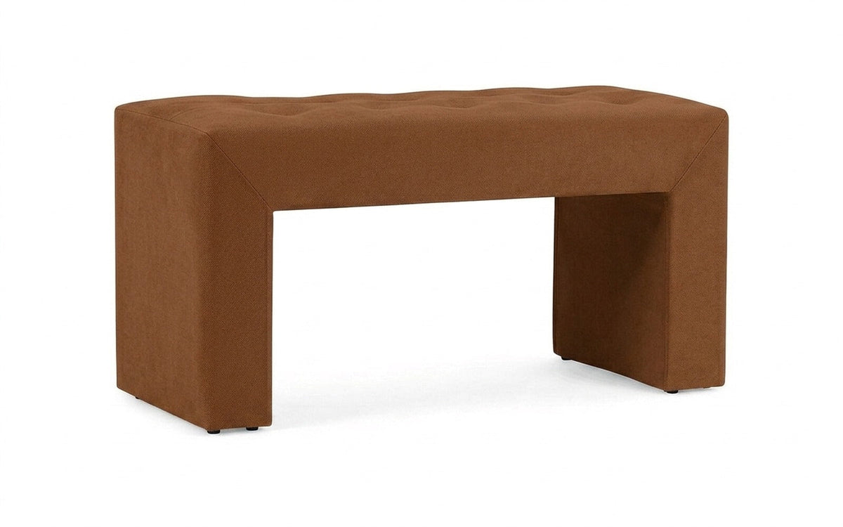 Enigma bench in Casanova Desert fabric, product photo on white background