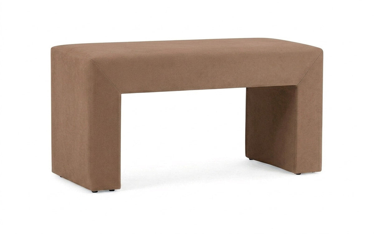 Enigma bench in Casanova Stone fabric, product photo on white background