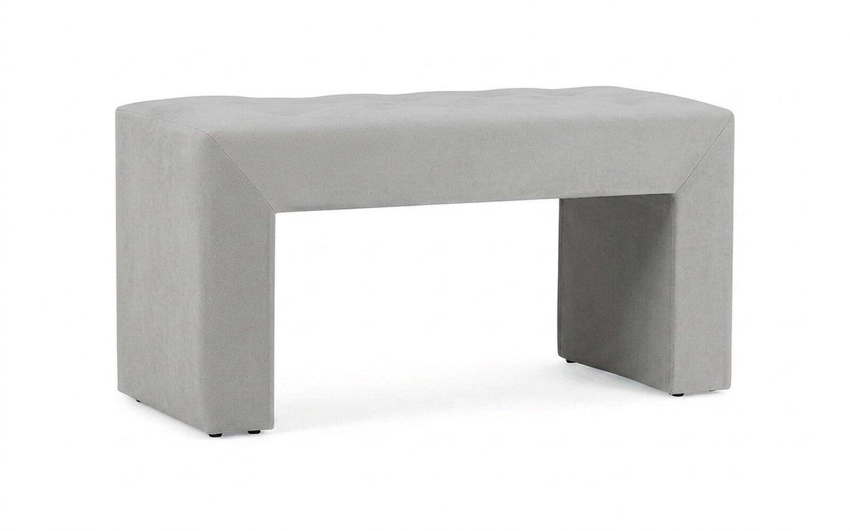 Enigma bench in Prime Grey fabric, product photo on white background