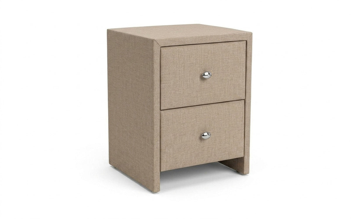 Hanna nightstand in Lidot Beige fabric, product photo on white background