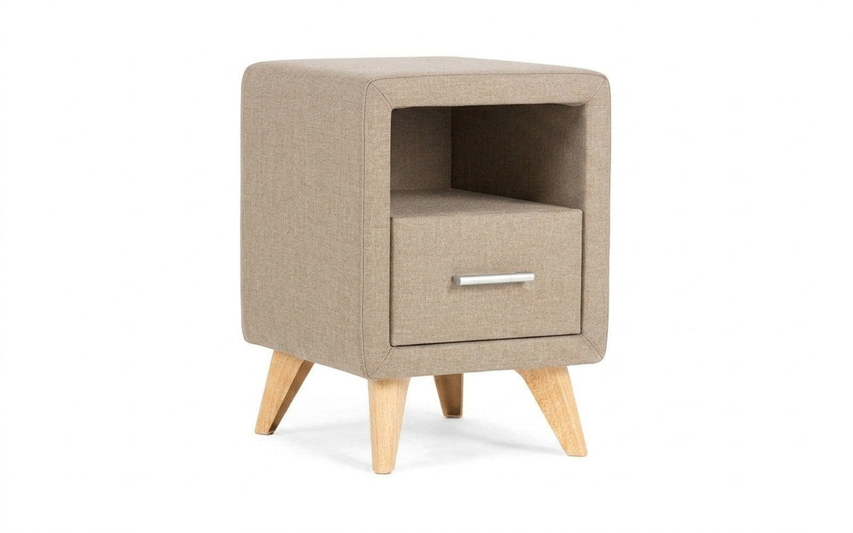 Leda nightstand in Lidot Beige fabric, product photo on white background
