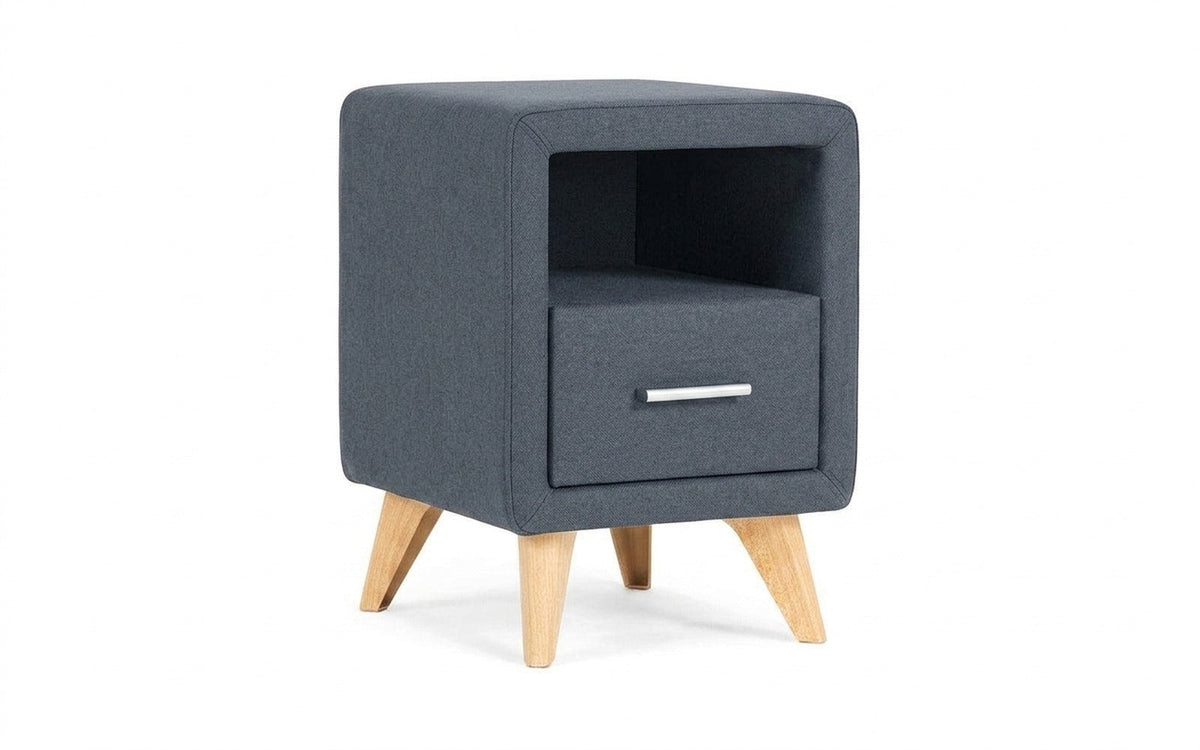 Leda nightstand in Prime Blue fabric, product photo on white background