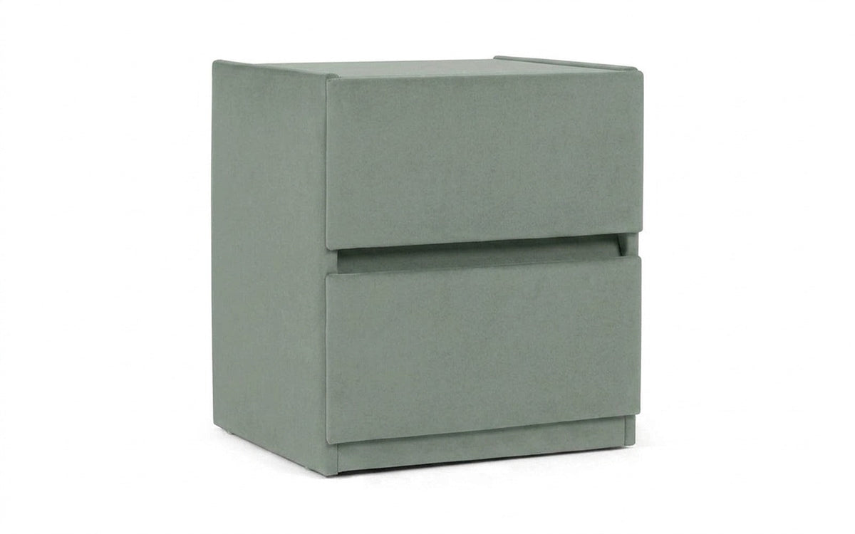 Oscar nightstand in Casanova Celadon fabric, product photo on white background