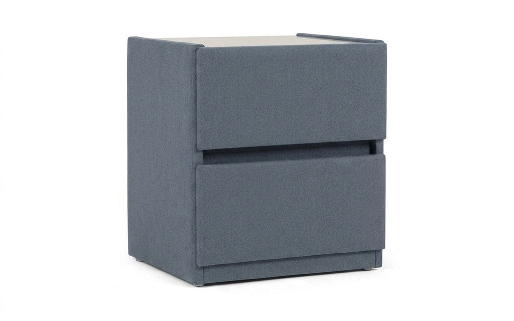 Oscar nightstand in Prime Blue fabric, product photo on white background