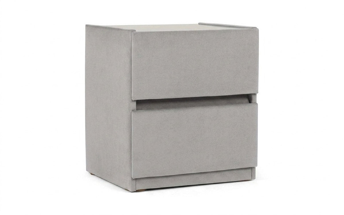 Oscar nightstand in Prime Grey fabric, product photo on white background