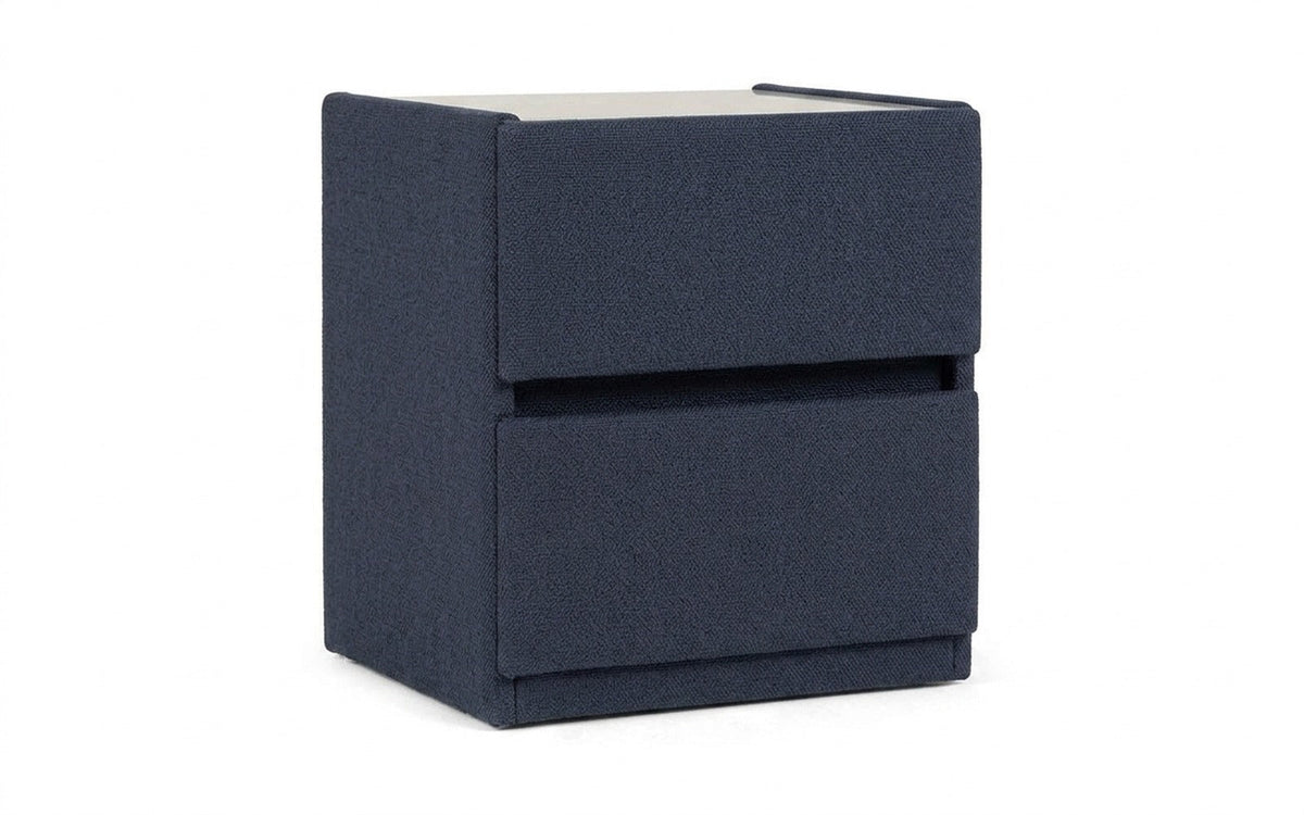 Oscar nightstand in Royal I Indigo fabric, product photo on white background