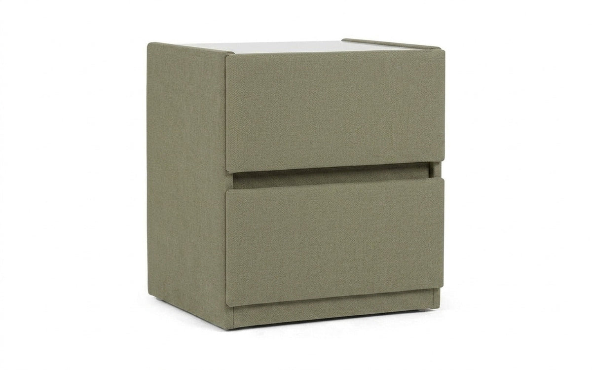 Oscar nightstand in Sky Velvet 251 fabric, product photo on white background