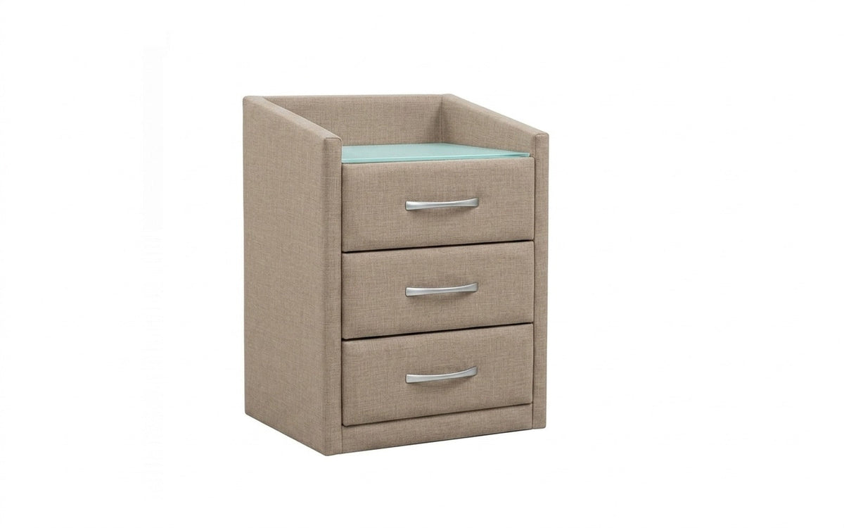 Teffi nightstand in Lidot Beige fabric, product photo on white background