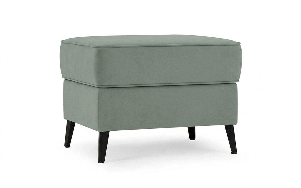 Laguna pouf in Casanova Celadon fabric, product photo on white background