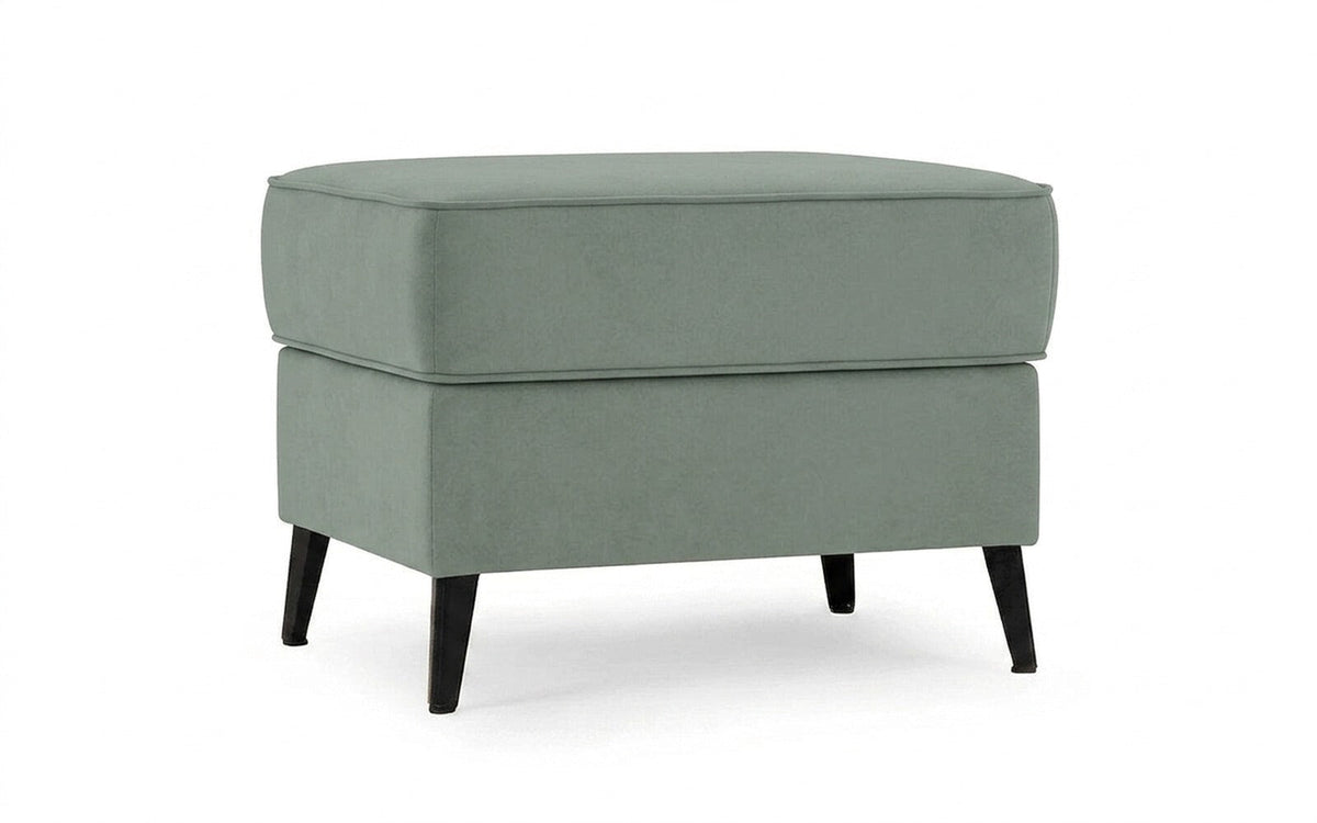 Laguna pouf in Casanova Celadon fabric, product photo on white background