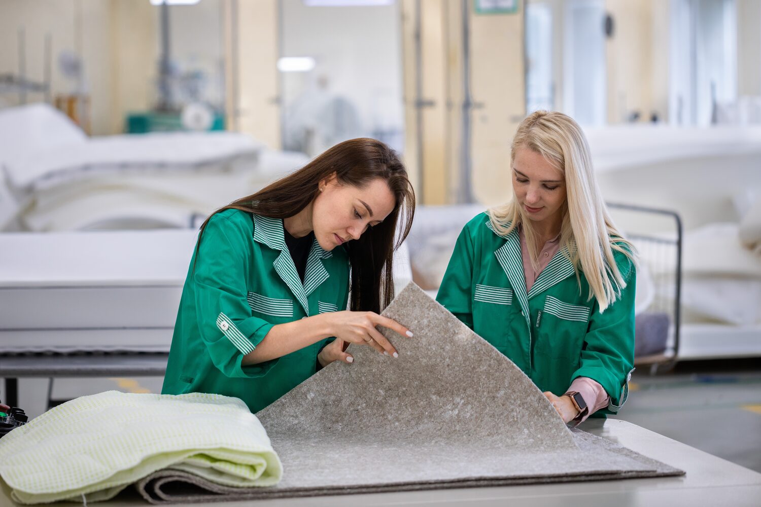 Askona team inspecting materials in production